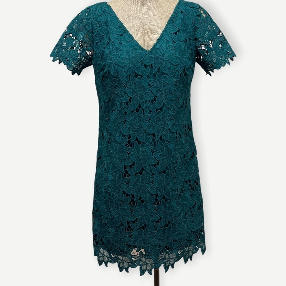 Ann TAYLOR green lace‎ overlay dress 0